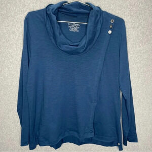 Neon Buddha Blue Lagenlook Cross Front Cowl Neck Tunic Top